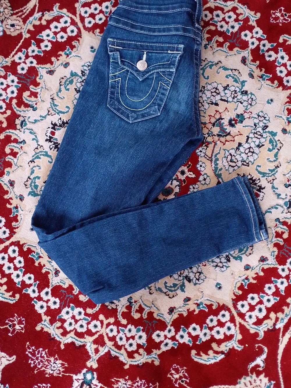 True Religion Denim Skinny Jeans Dark Blue Indigo White Stitch Section Leggings - Picture 10 of 11